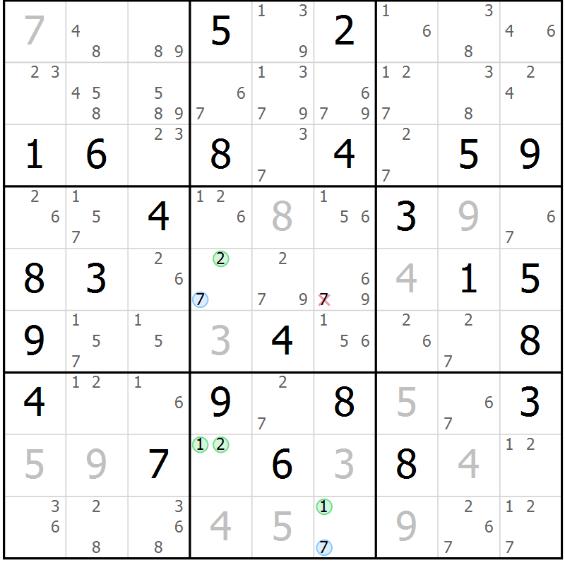 Position des candidats pour la solution de la Gr 58 page 61 du magazine de sudoku Suprême n° 028