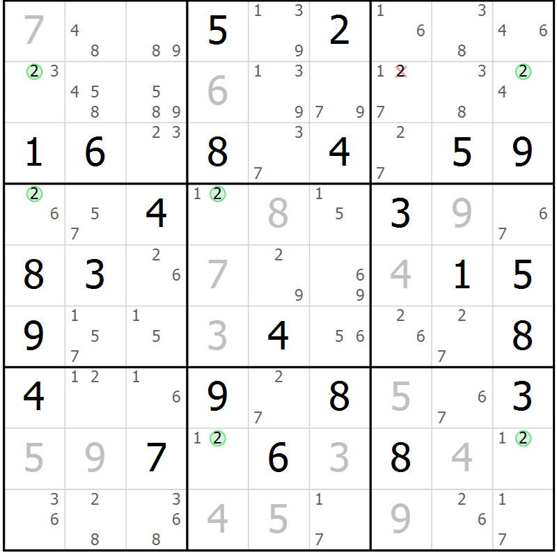 Position des candidats pour la solution de la Gr 58 page 61 du magazine de sudoku Suprême n° 028
