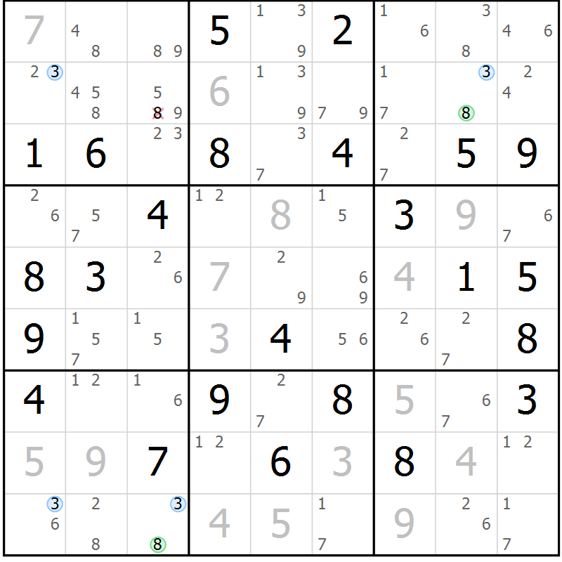 Position des candidats pour la solution de la Gr 58 page 61 du magazine de sudoku Suprême n° 028