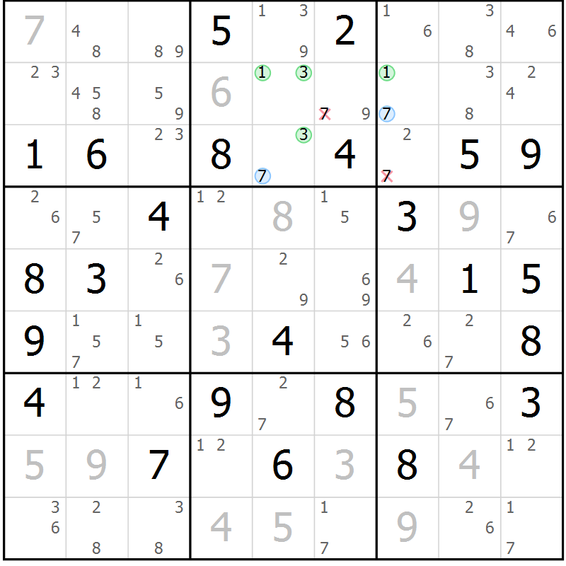 Position des candidats pour la solution de la Gr 58 page 61 du magazine de sudoku Suprême n° 028
