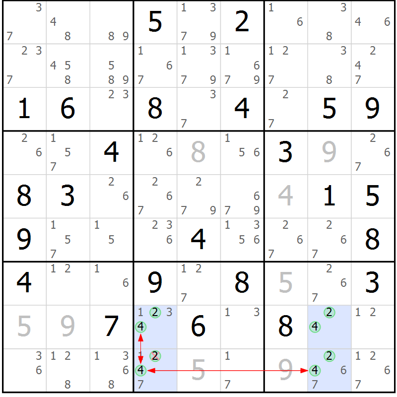 Position des candidats pour la solution de la Gr 58 page 61 du magazine de sudoku Suprême n° 028
