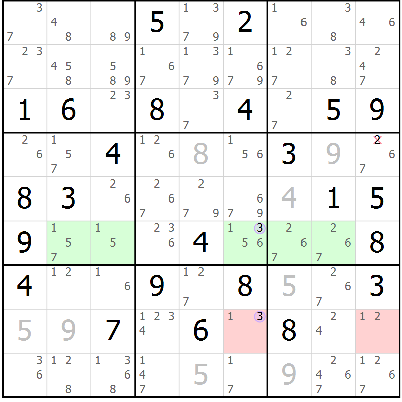 Position des candidats pour la solution de la Gr 58 page 61 du magazine de sudoku Suprême n° 028