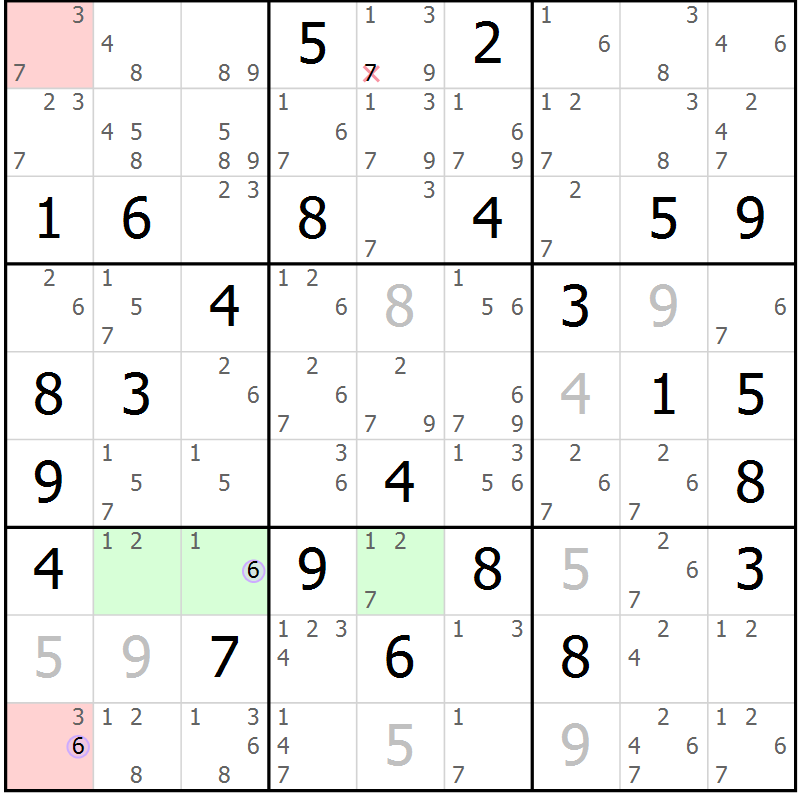 Position des candidats pour la solution de la Gr 58 page 61 du magazine de sudoku Suprême n° 028