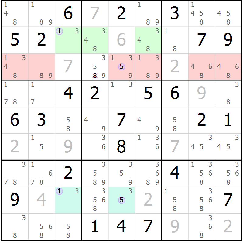 Position des candidats pour la solution de la Gr 59 page 62 du magazine de sudoku Suprême n° 028