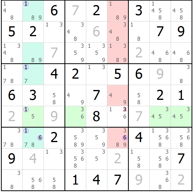 Position des candidats pour la solution de la Gr 59 page 62 du magazine de sudoku Suprême n° 028