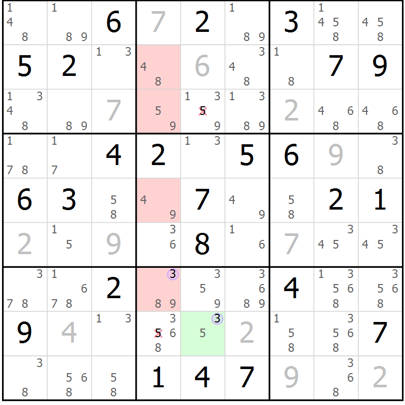 Position des candidats pour la solution de la Gr 59 page 62 du magazine de sudoku Suprême n° 028