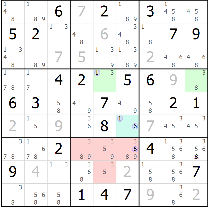 Position des candidats pour la solution de la Gr 59 page 62 du magazine de sudoku Suprême n° 028