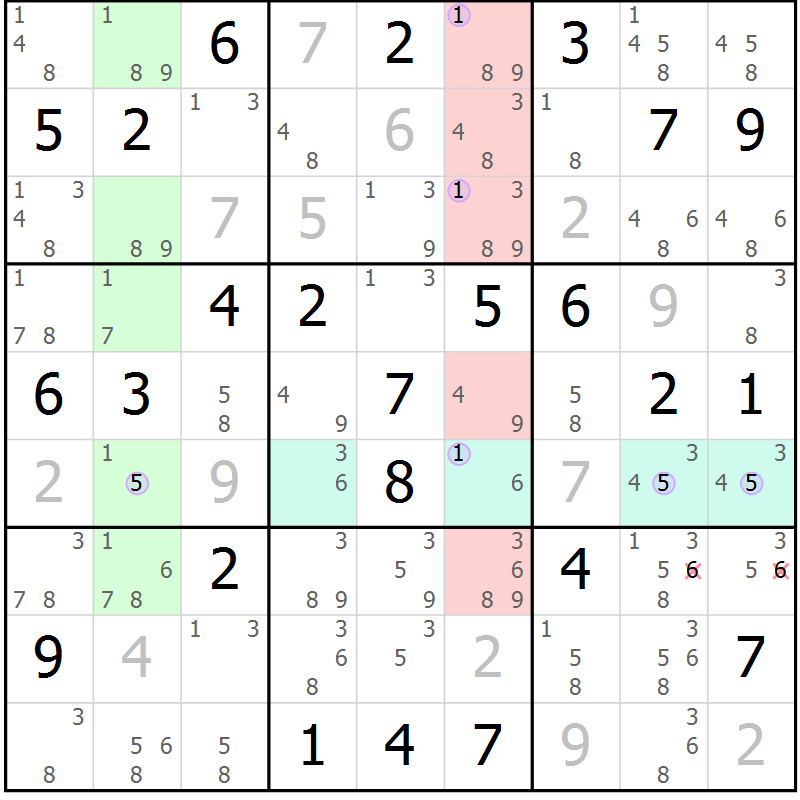 Position des candidats pour la solution de la Gr 59 page 62 du magazine de sudoku Suprême n° 028