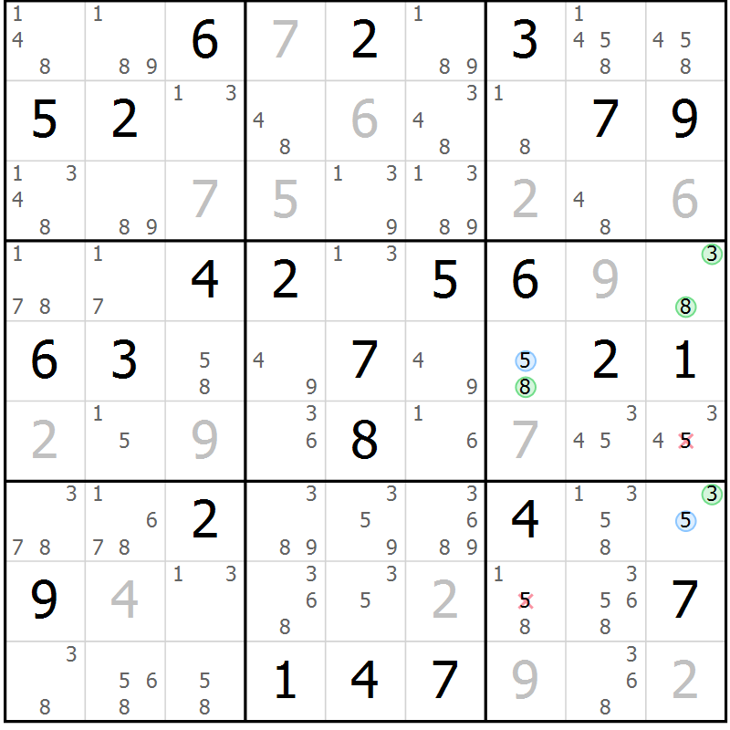 Position des candidats pour la solution de la Gr 59 page 62 du magazine de sudoku Suprême n° 028