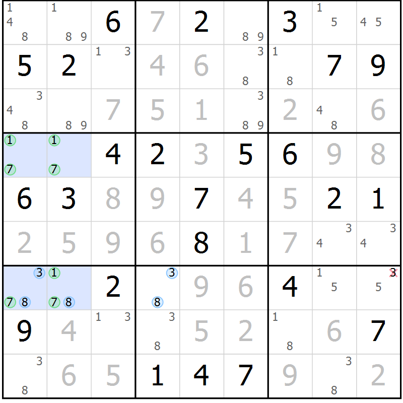 Position des candidats pour la solution de la Gr 59 page 62 du magazine de sudoku Suprême n° 028
