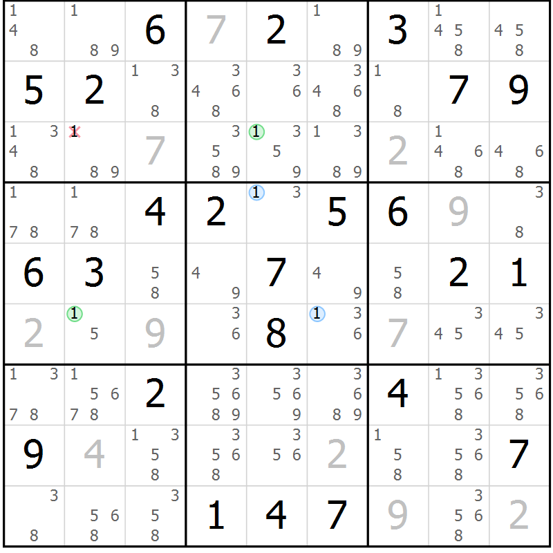 Position des candidats pour la solution de la Gr 59 page 62 du magazine de sudoku Suprême n° 028