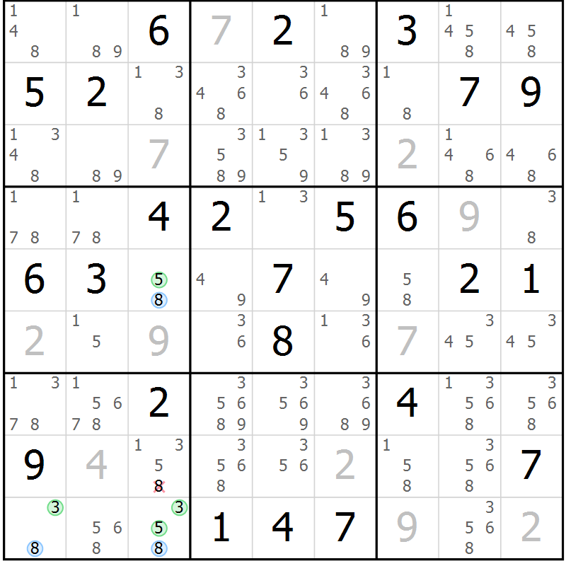 Position des candidats pour la solution de la Gr 59 page 62 du magazine de sudoku Suprême n° 028