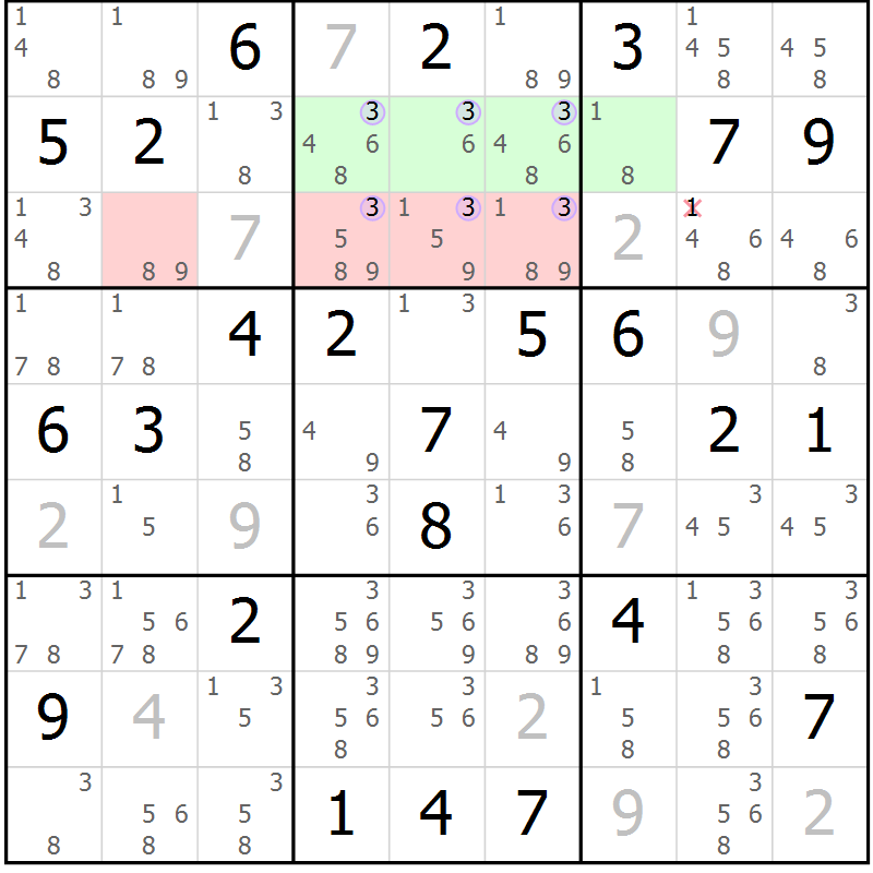 Position des candidats pour la solution de la Gr 59 page 62 du magazine de sudoku Suprême n° 028