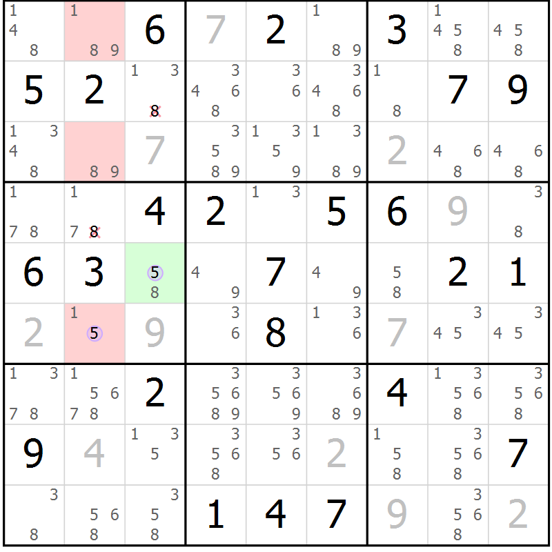 Position des candidats pour la solution de la Gr 59 page 62 du magazine de sudoku Suprême n° 028
