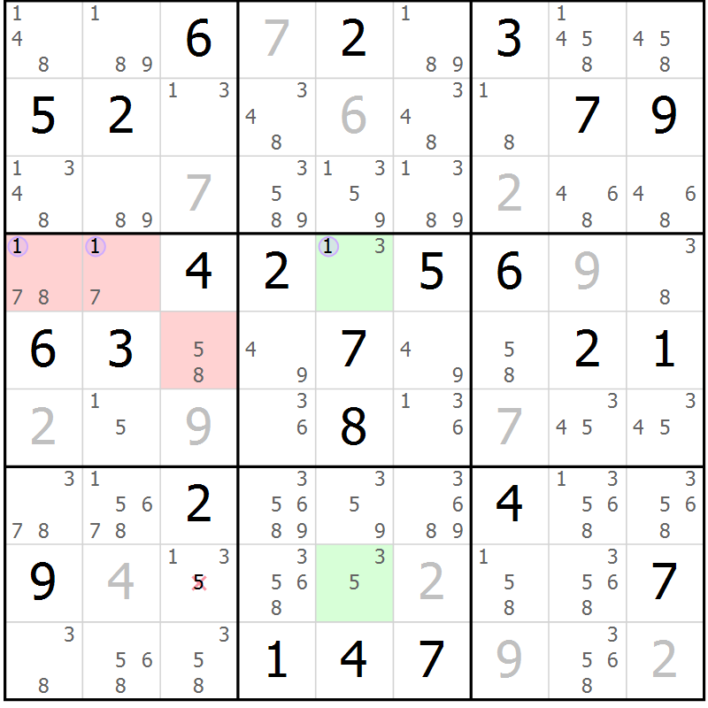Position des candidats pour la solution de la Gr 59 page 62 du magazine de sudoku Suprême n° 028