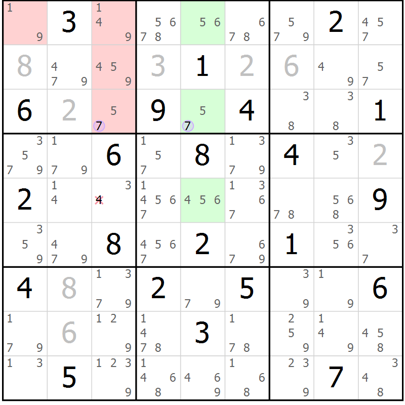 Position des candidats pour la solution de la Gr 6 page 9 du magazine de sudoku Suprême n° 028