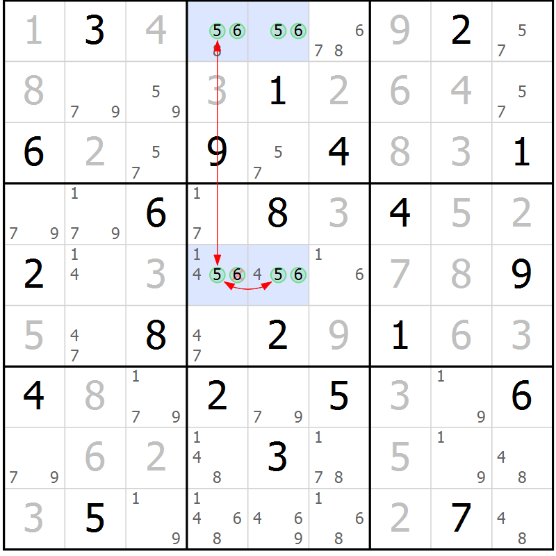 Position des candidats pour la solution de la Gr 6 page 9 du magazine de sudoku Suprême n° 028
