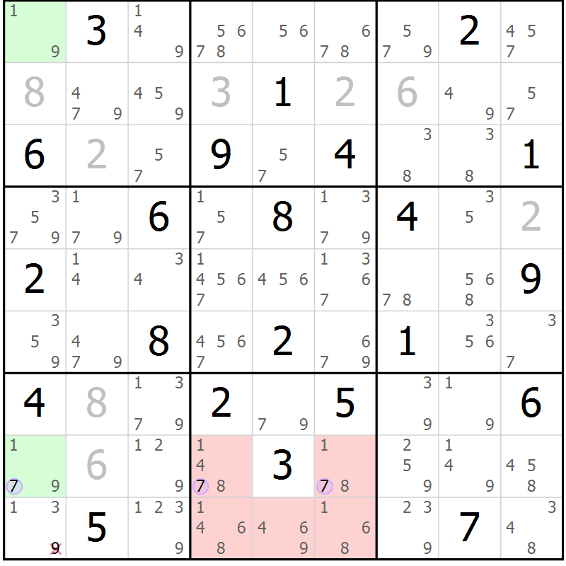 Position des candidats pour la solution de la Gr 6 page 9 du magazine de sudoku Suprême n° 028