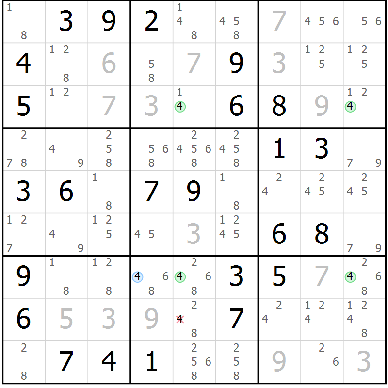 Position des candidats pour la solution de la Gr 60 page 63 du magazine de sudoku Suprême n° 028