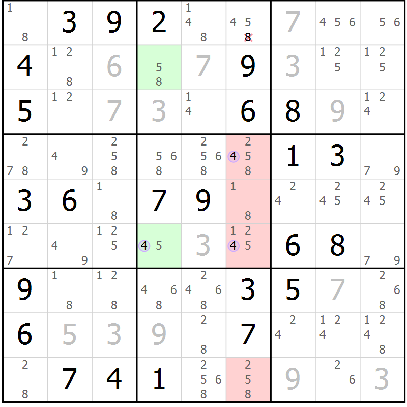 Position des candidats pour la solution de la Gr 60 page 63 du magazine de sudoku Suprême n° 028