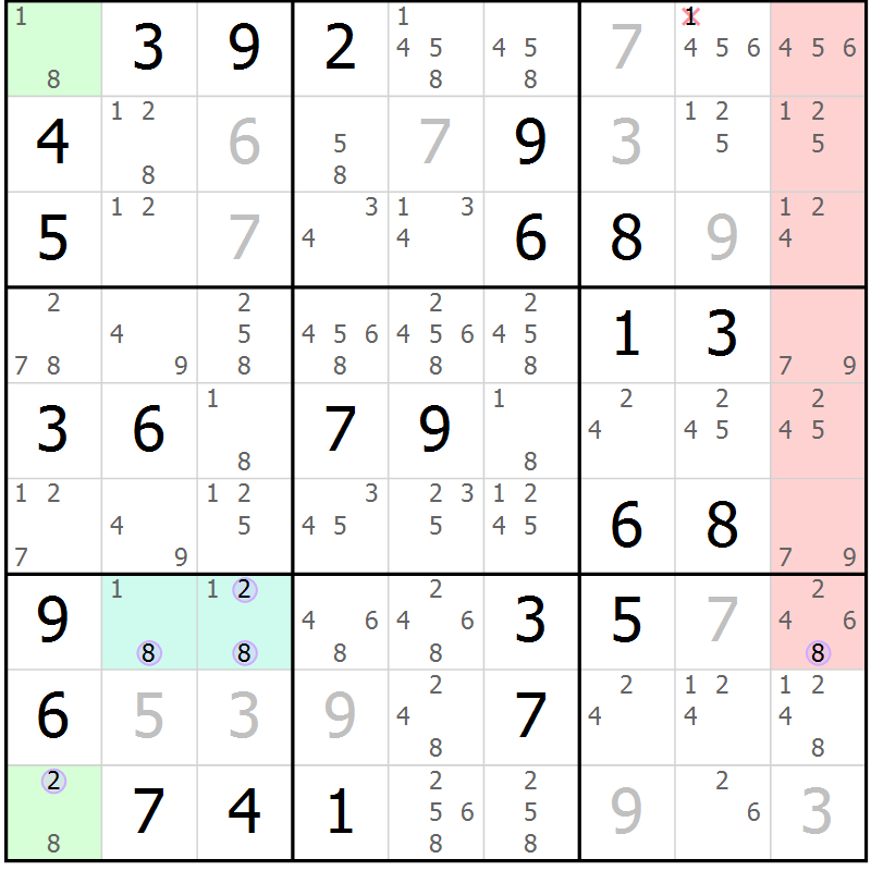Position des candidats pour la solution de la Gr 60 page 63 du magazine de sudoku Suprême n° 028