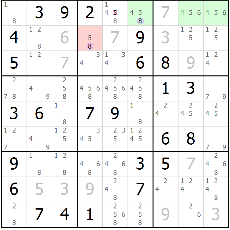 Position des candidats pour la solution de la Gr 60 page 63 du magazine de sudoku Suprême n° 028