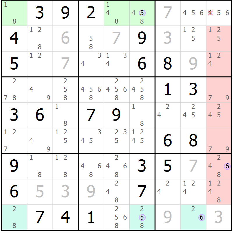 Position des candidats pour la solution de la Gr 60 page 63 du magazine de sudoku Suprême n° 028