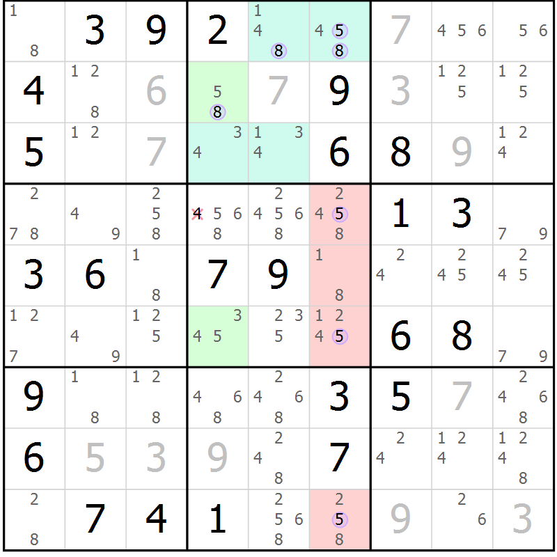 Position des candidats pour la solution de la Gr 60 page 63 du magazine de sudoku Suprême n° 028