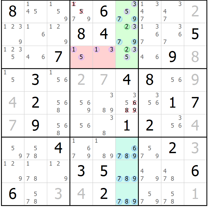 Position des candidats pour la solution de la Gr 61 page 64 du magazine de sudoku Suprême n° 028