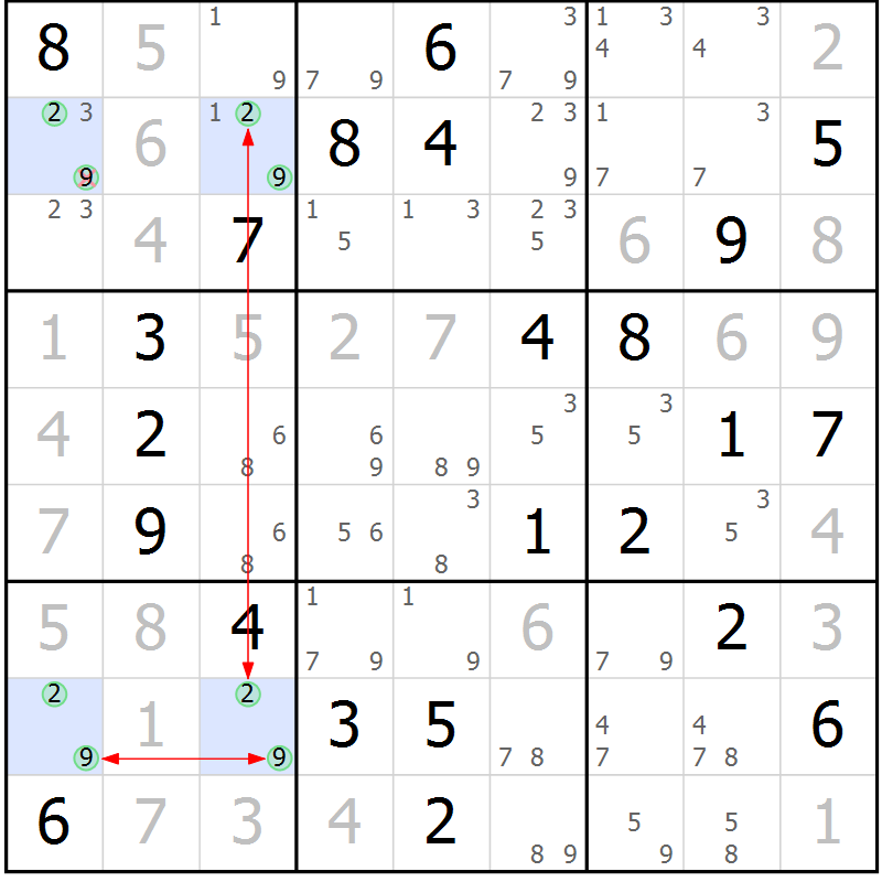 Position des candidats pour la solution de la Gr 61 page 64 du magazine de sudoku Suprême n° 028
