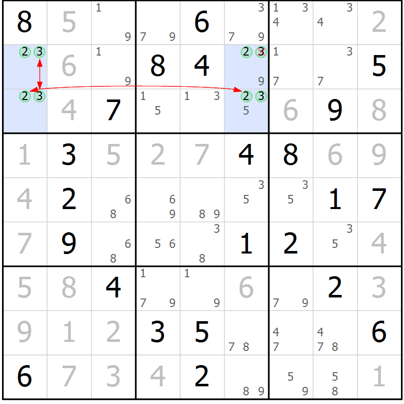 Position des candidats pour la solution de la Gr 61 page 64 du magazine de sudoku Suprême n° 028