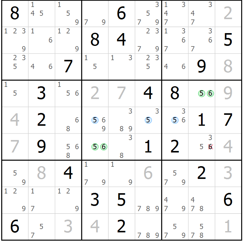 Position des candidats pour la solution de la Gr 61 page 64 du magazine de sudoku Suprême n° 028