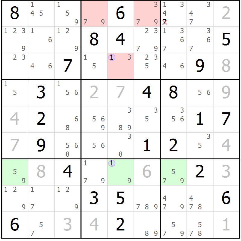 Position des candidats pour la solution de la Gr 61 page 64 du magazine de sudoku Suprême n° 028
