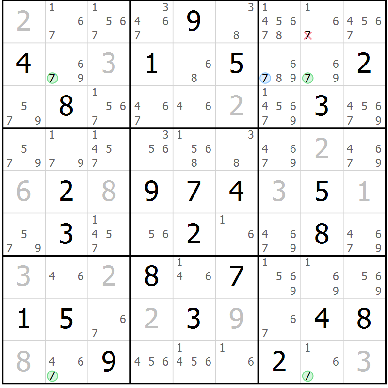 Position des candidats pour la solution de la Gr 62 page 65 du magazine de sudoku Suprême n° 028