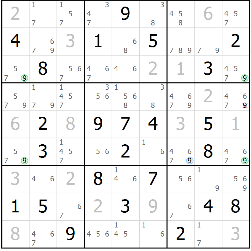 Position des candidats pour la solution de la Gr 62 page 65 du magazine de sudoku Suprême n° 028