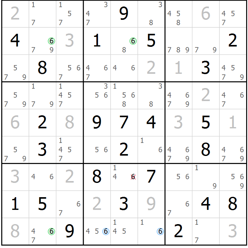 Position des candidats pour la solution de la Gr 62 page 65 du magazine de sudoku Suprême n° 028