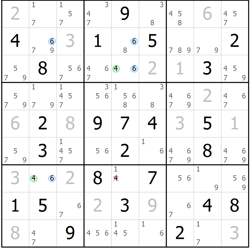 Position des candidats pour la solution de la Gr 62 page 65 du magazine de sudoku Suprême n° 028
