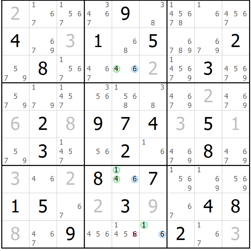 Position des candidats pour la solution de la Gr 62 page 65 du magazine de sudoku Suprême n° 028
