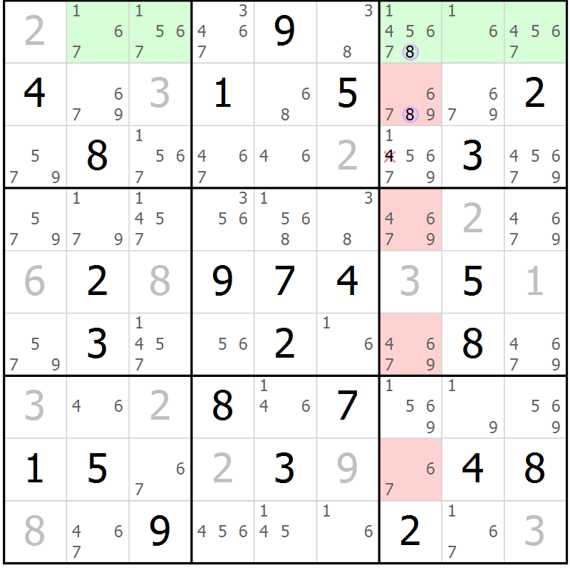 Position des candidats pour la solution de la Gr 62 page 65 du magazine de sudoku Suprême n° 028