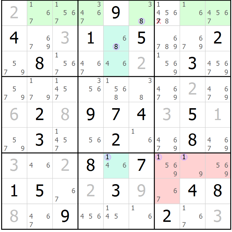 Position des candidats pour la solution de la Gr 62 page 65 du magazine de sudoku Suprême n° 028