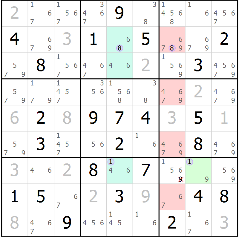 Position des candidats pour la solution de la Gr 62 page 65 du magazine de sudoku Suprême n° 028