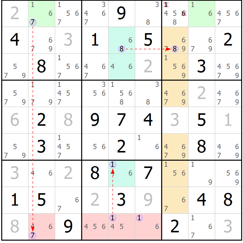 Position des candidats pour la solution de la Gr 62 page 65 du magazine de sudoku Suprême n° 028