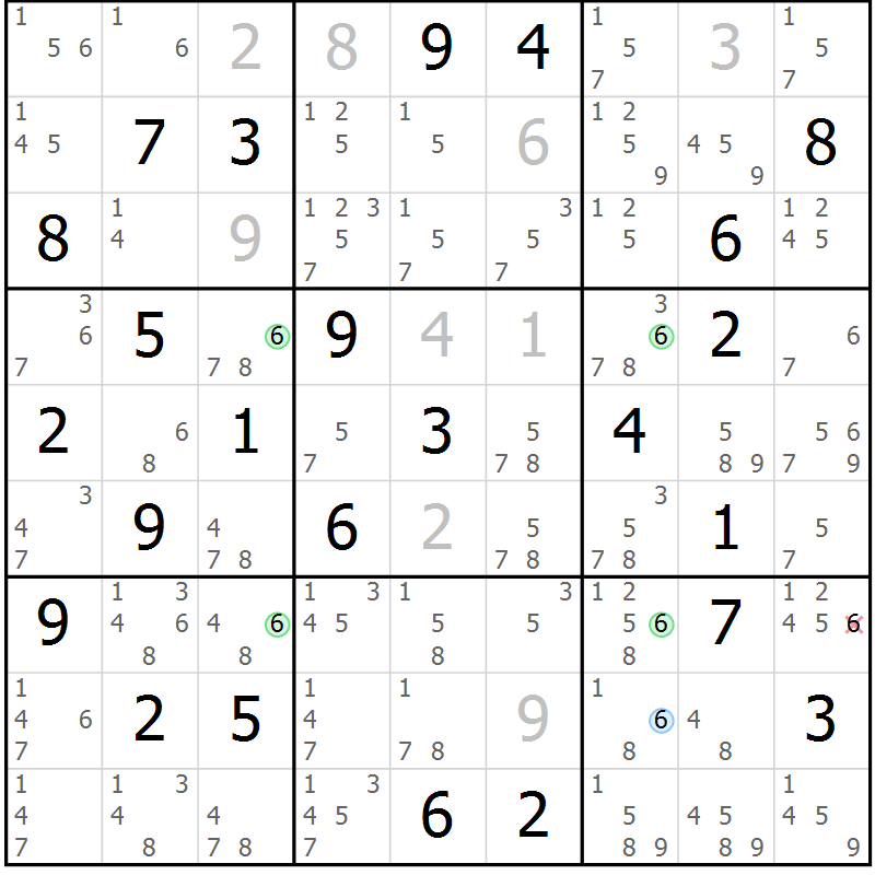 Position des candidats pour la solution de la Gr 63 page 66 du magazine de sudoku Suprême n° 028