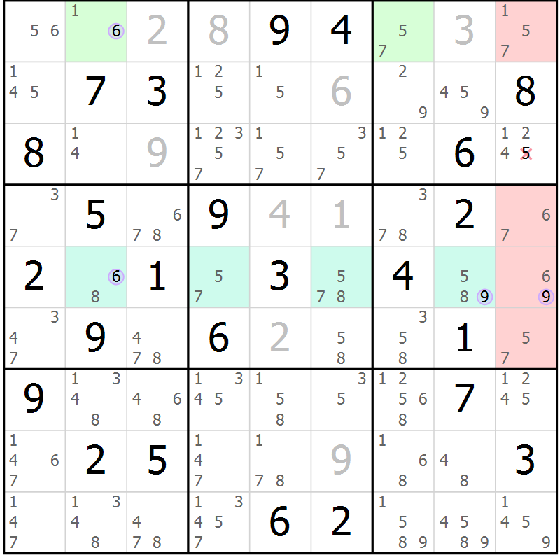 Position des candidats pour la solution de la Gr 63 page 66 du magazine de sudoku Suprême n° 028