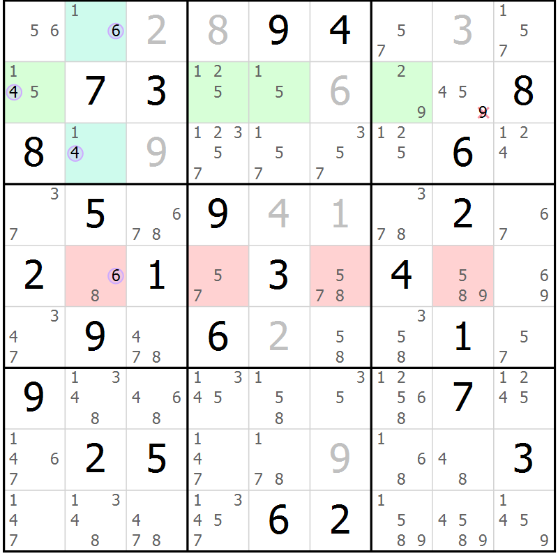 Position des candidats pour la solution de la Gr 63 page 66 du magazine de sudoku Suprême n° 028