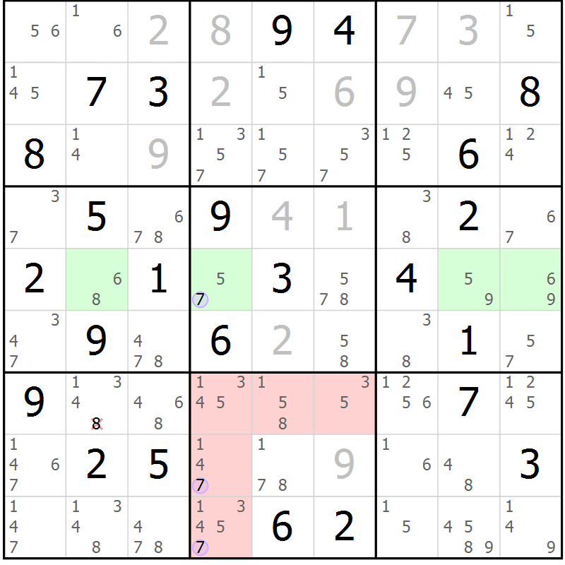 Position des candidats pour la solution de la Gr 63 page 66 du magazine de sudoku Suprême n° 028