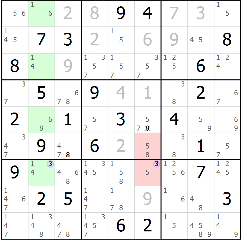 Position des candidats pour la solution de la Gr 63 page 66 du magazine de sudoku Suprême n° 028