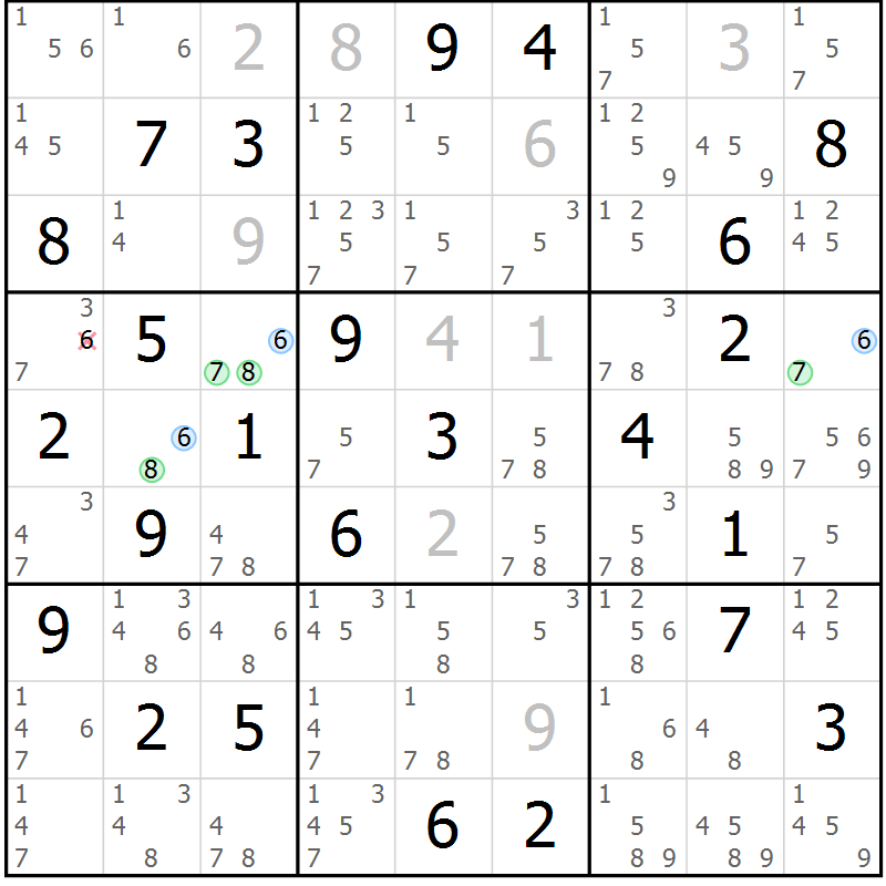 Position des candidats pour la solution de la Gr 63 page 66 du magazine de sudoku Suprême n° 028