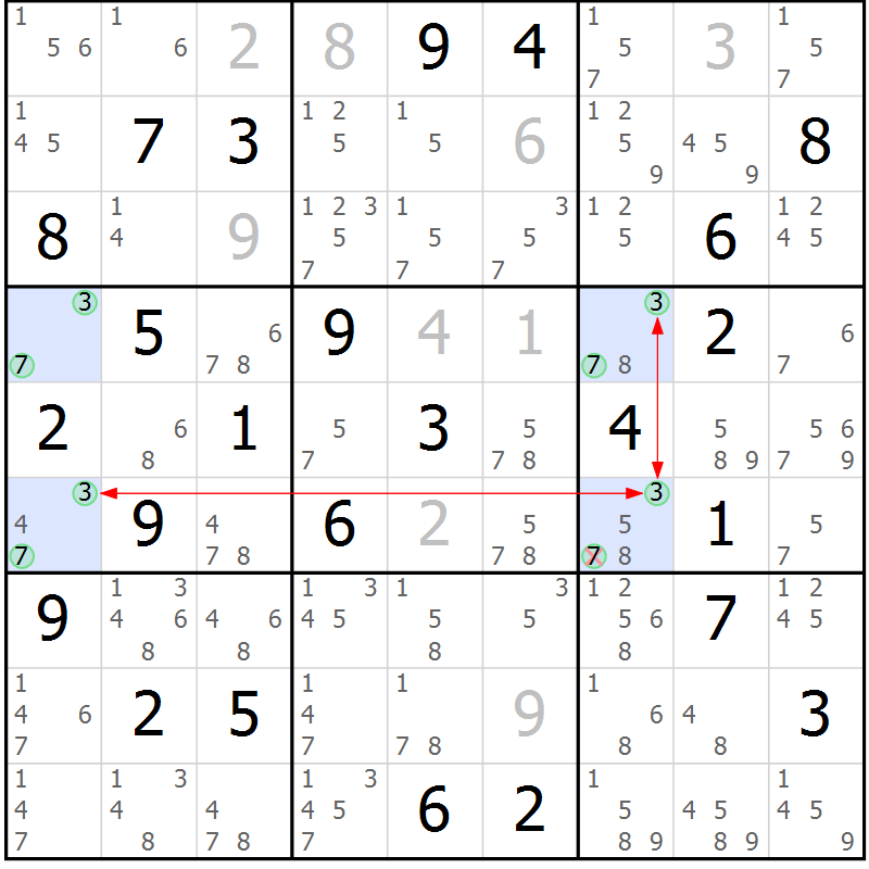 Position des candidats pour la solution de la Gr 63 page 66 du magazine de sudoku Suprême n° 028