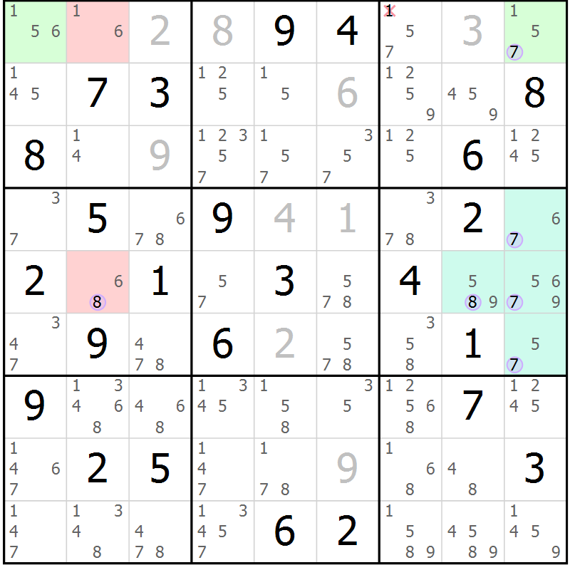 Position des candidats pour la solution de la Gr 63 page 66 du magazine de sudoku Suprême n° 028